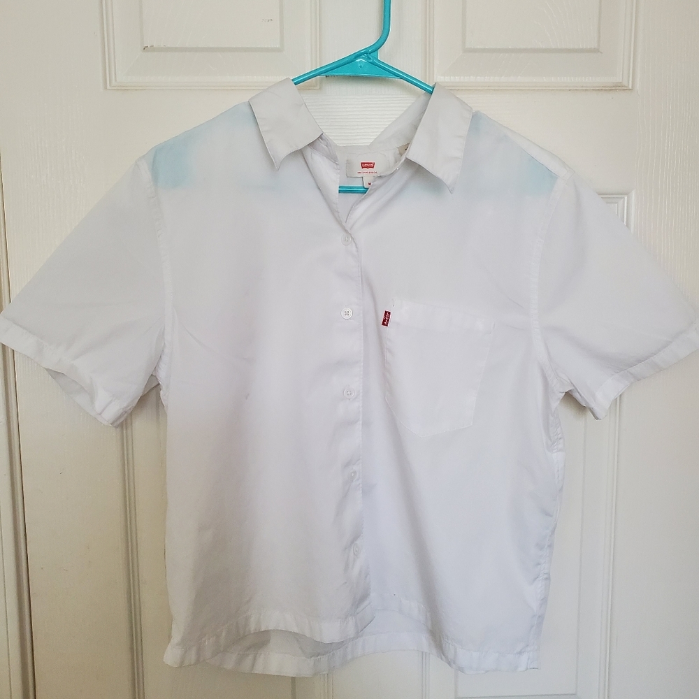 LEVI'S WHITE SHORT SLEEVE BUTTON DOWN - WOMEN'S MED
